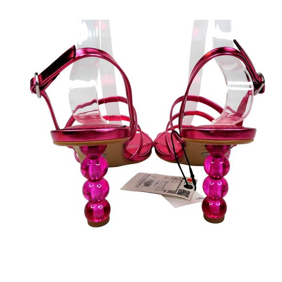 New ZARA Metallic Fuchsia Strappy Lucite Balls Slingback Heel Sandals 8 EU 39 - Picture 7 of 9